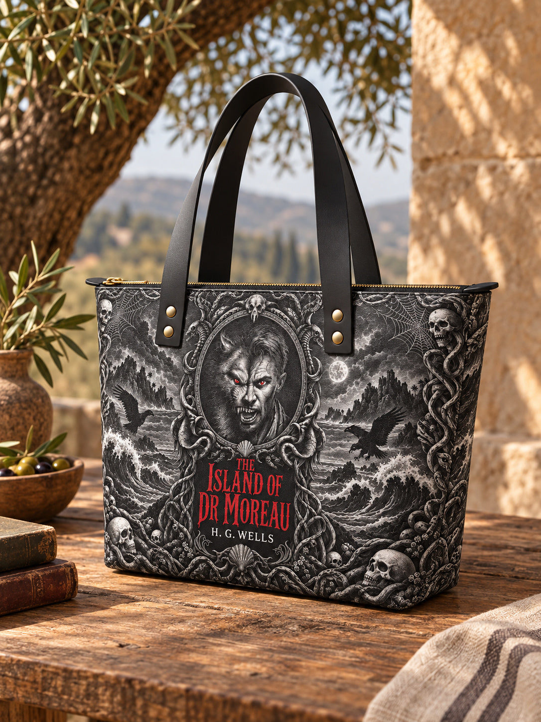 "The Island Of Dr Moreau" Leather Tote Bag
