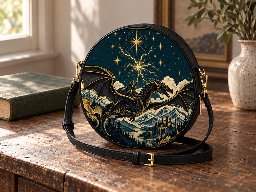 "Stormwing" Black Dragon Circle Crossbody Bag