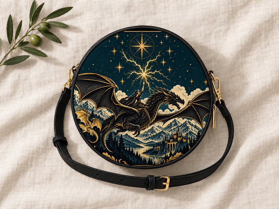 "Stormwing" Black Dragon Circle Crossbody Bag