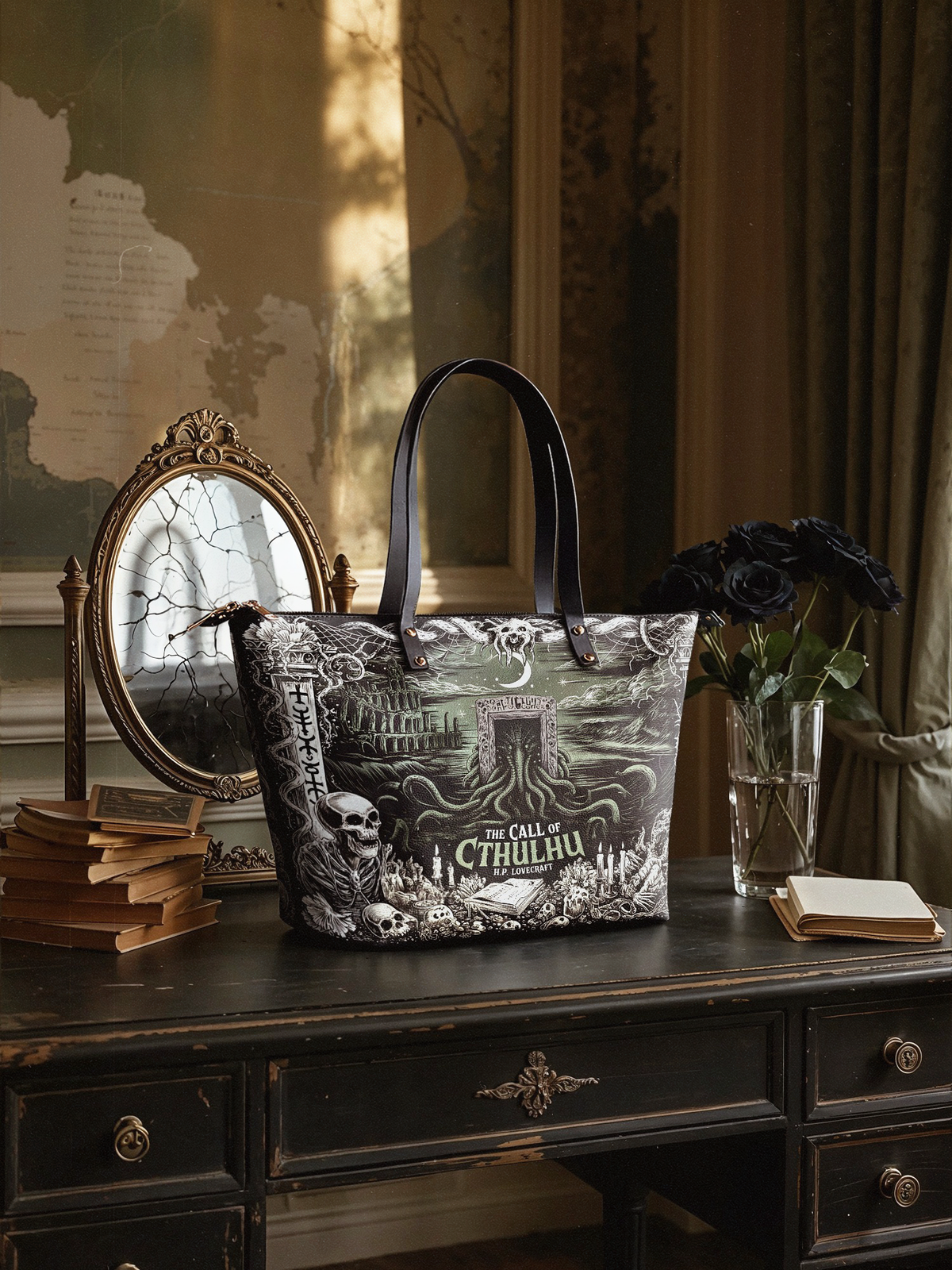 "The Call Of Cthulhu" Leather Tote Bag