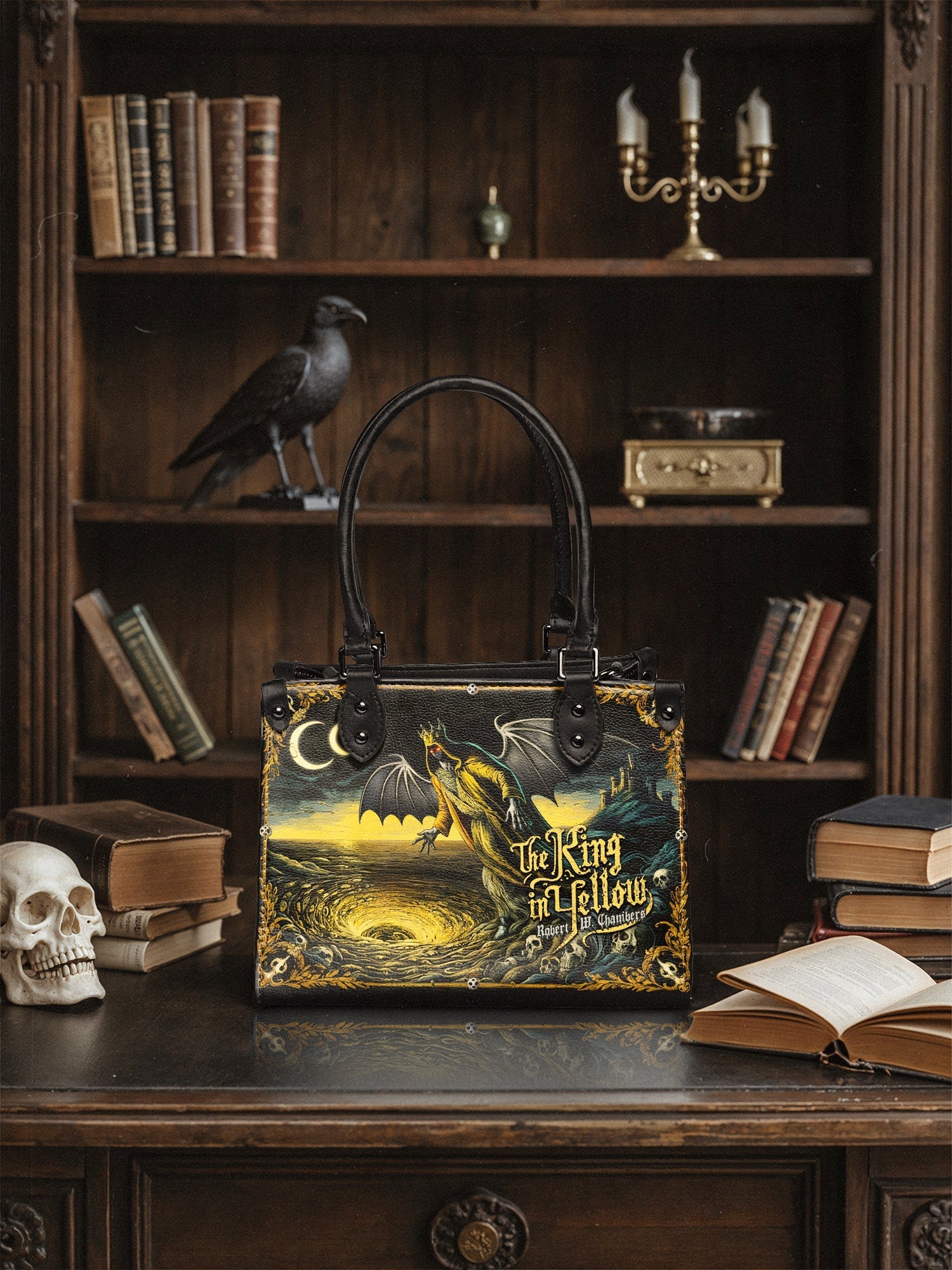 "The King In Yellow" - Black Interior - Small Leather Handbag