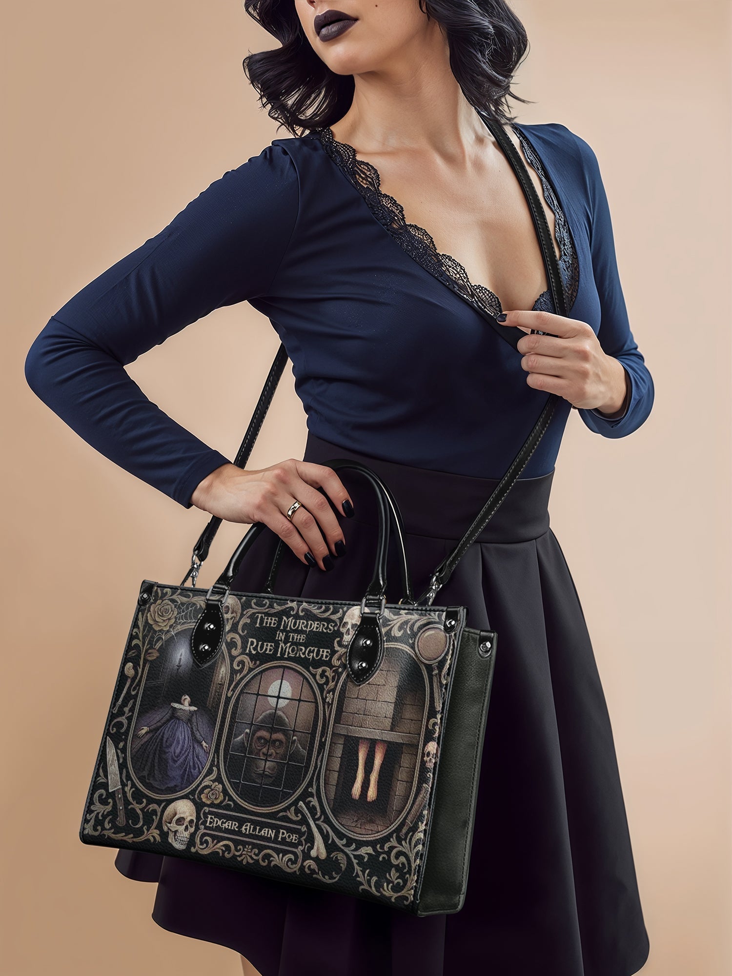 "The Murders In The Rue Morgue" - Black Interior - Leather Handbag