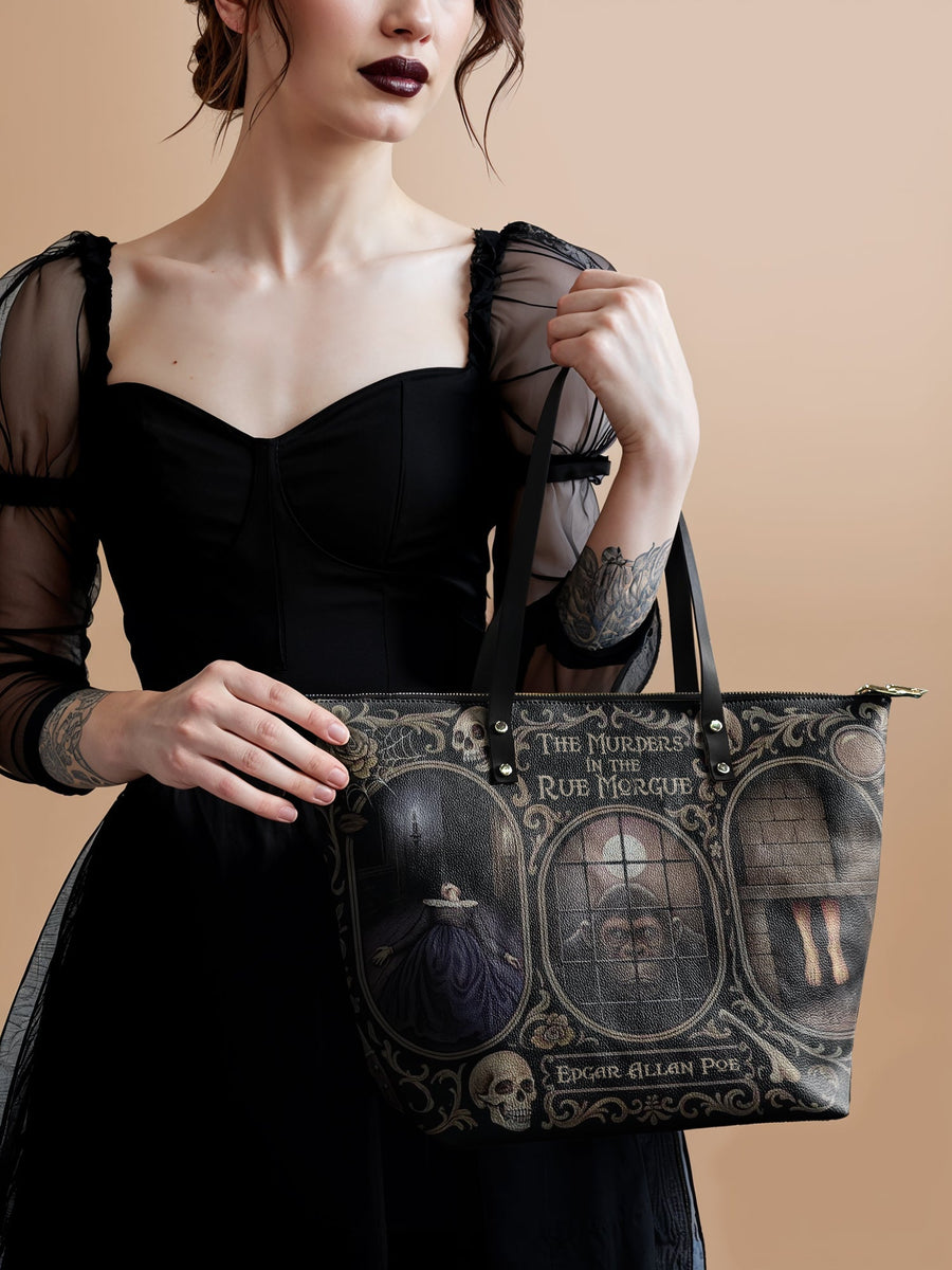 "The Murders In The Rue Morgue" Leather Tote Bag