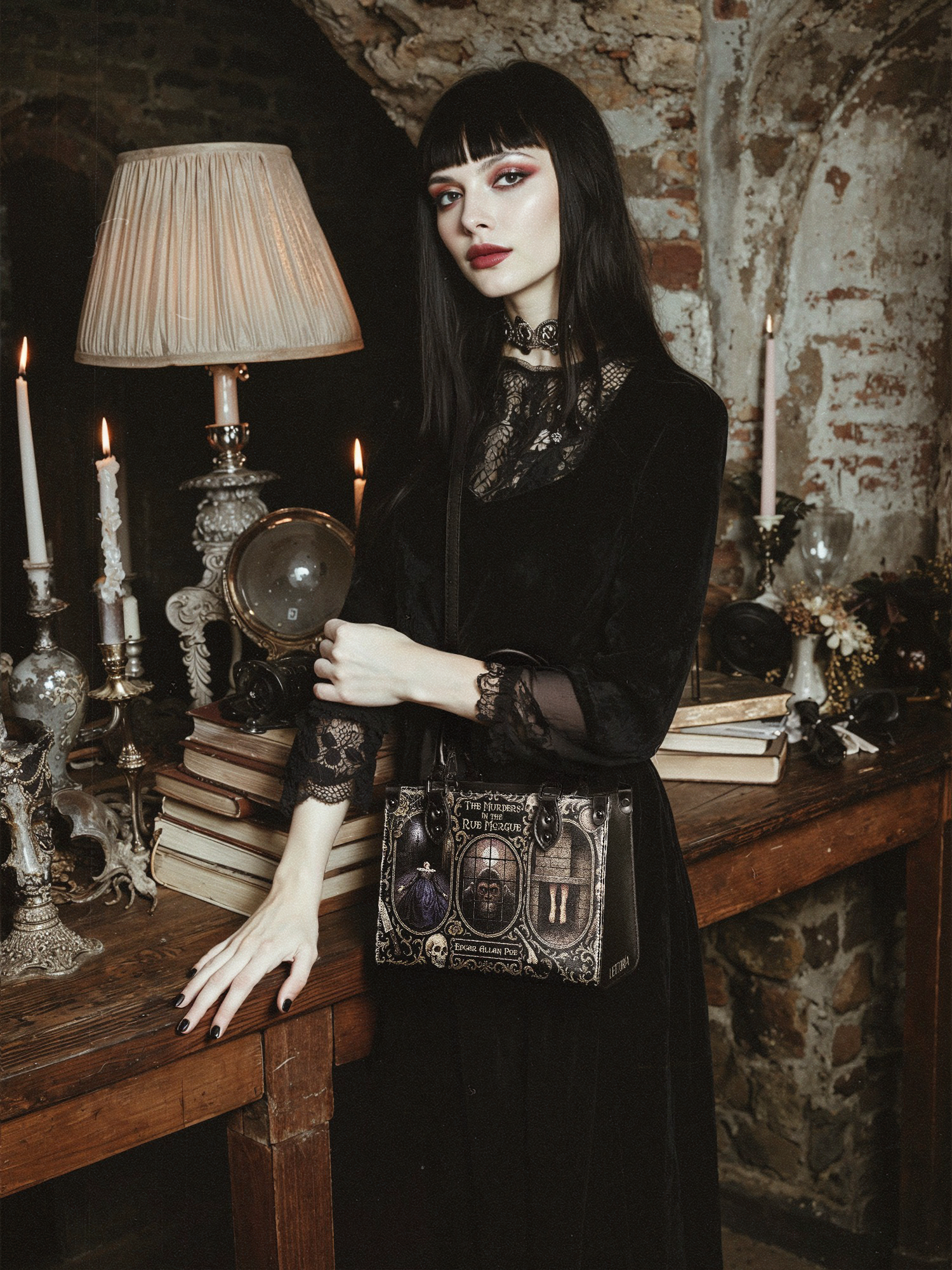 "The Murders In The Rue Morgue" - Black Interior - Small Leather Handbag