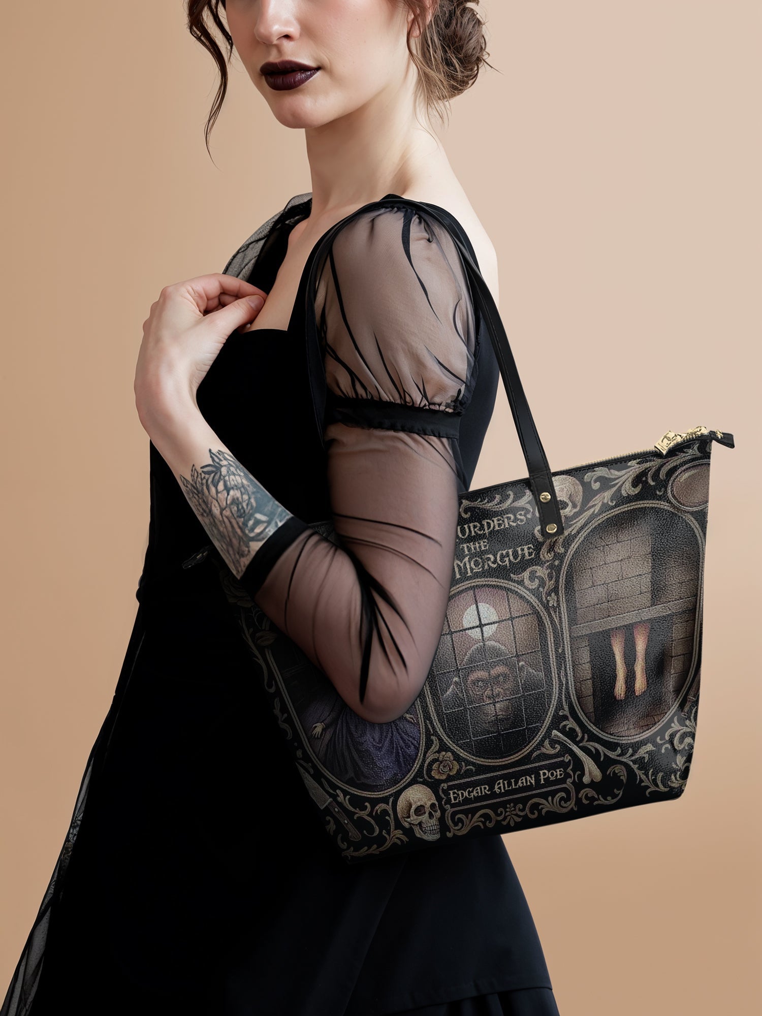 "The Murders In The Rue Morgue" Leather Tote Bag