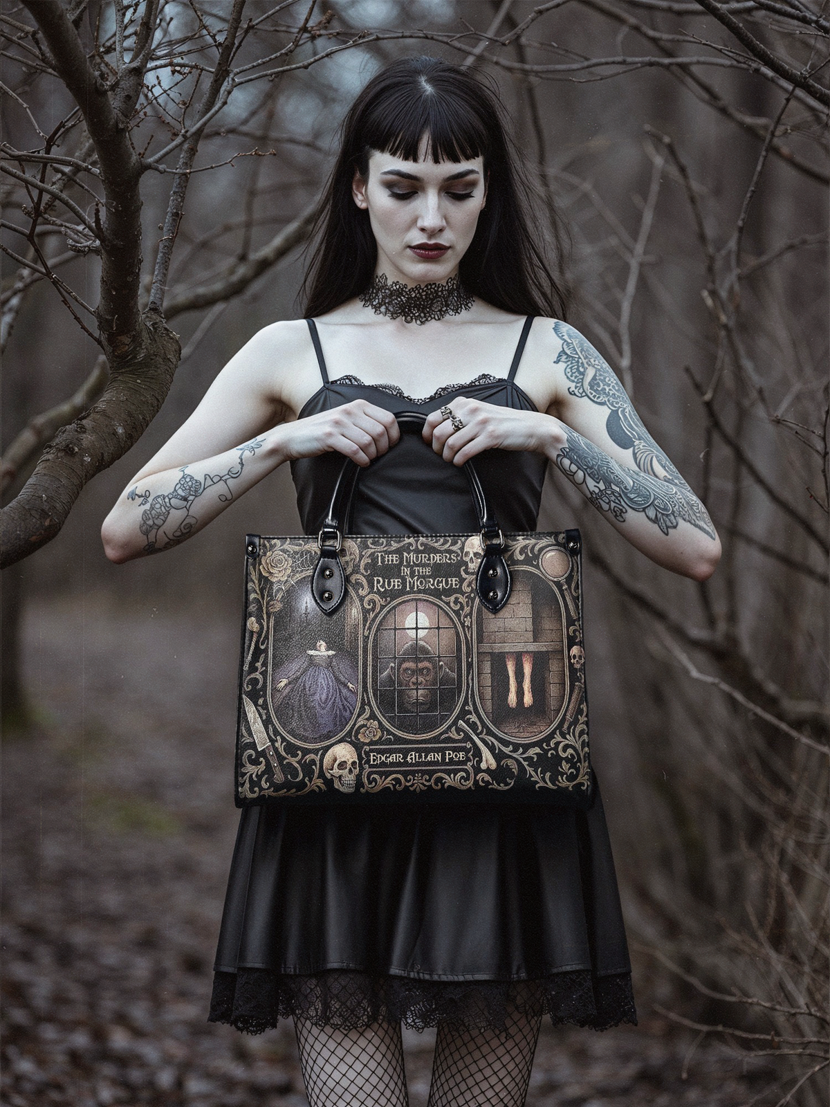 "The Murders In The Rue Morgue" - Black Interior - Leather Handbag