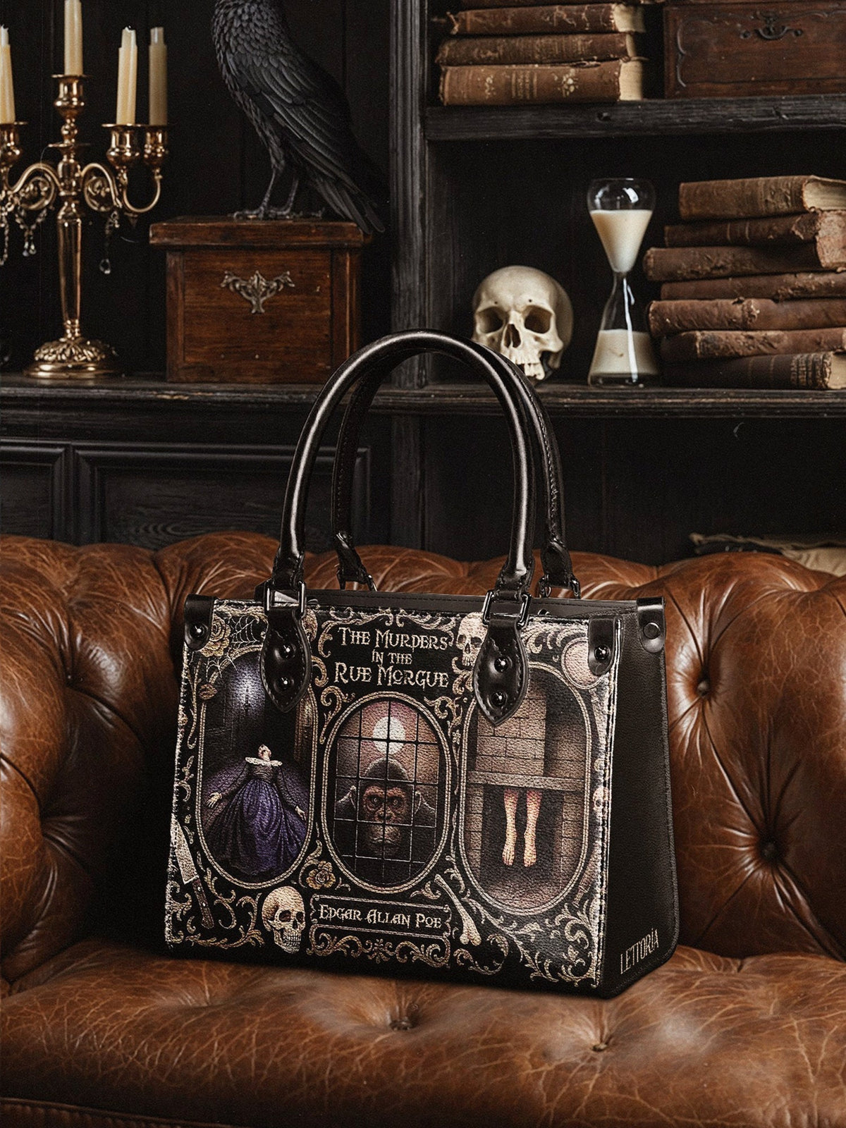 "The Murders In The Rue Morgue" - Black Interior - Small Leather Handbag
