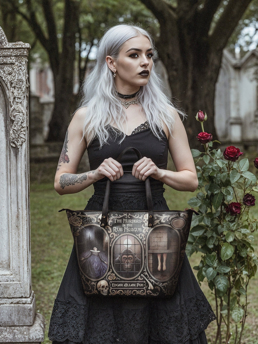 "The Murders In The Rue Morgue" Leather Tote Bag