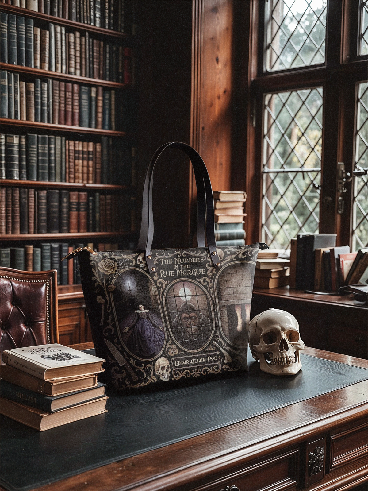 "The Murders In The Rue Morgue" Leather Tote Bag