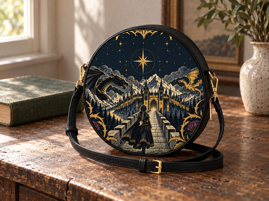 "The Parapet" Starlit Dragons Circle Crossbody Bag