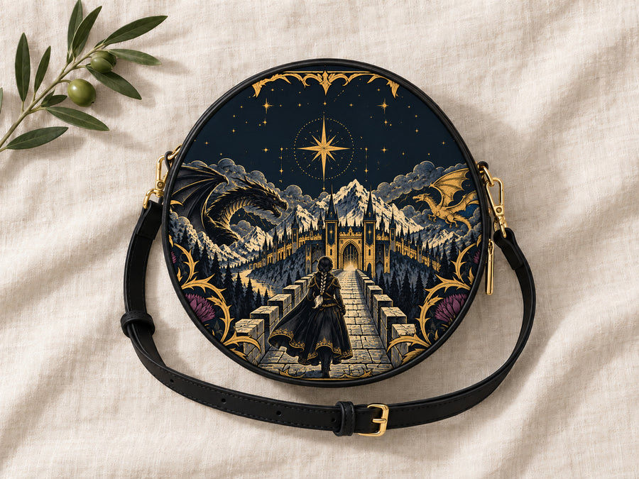 "The Parapet" Starlit Dragons Circle Crossbody Bag