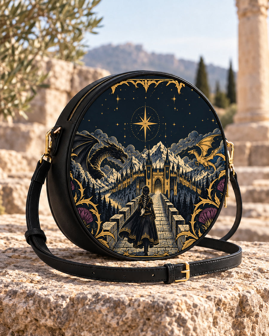 "The Parapet" Starlit Dragons Circle Crossbody Bag