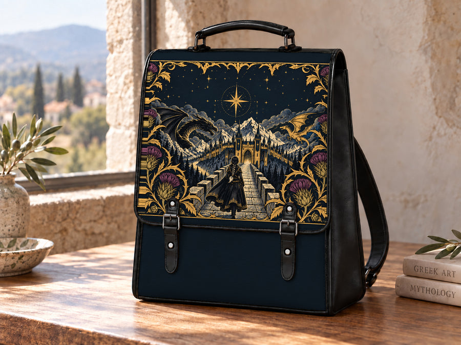 "The Parapet" Starlit Dragons Leather Backpack