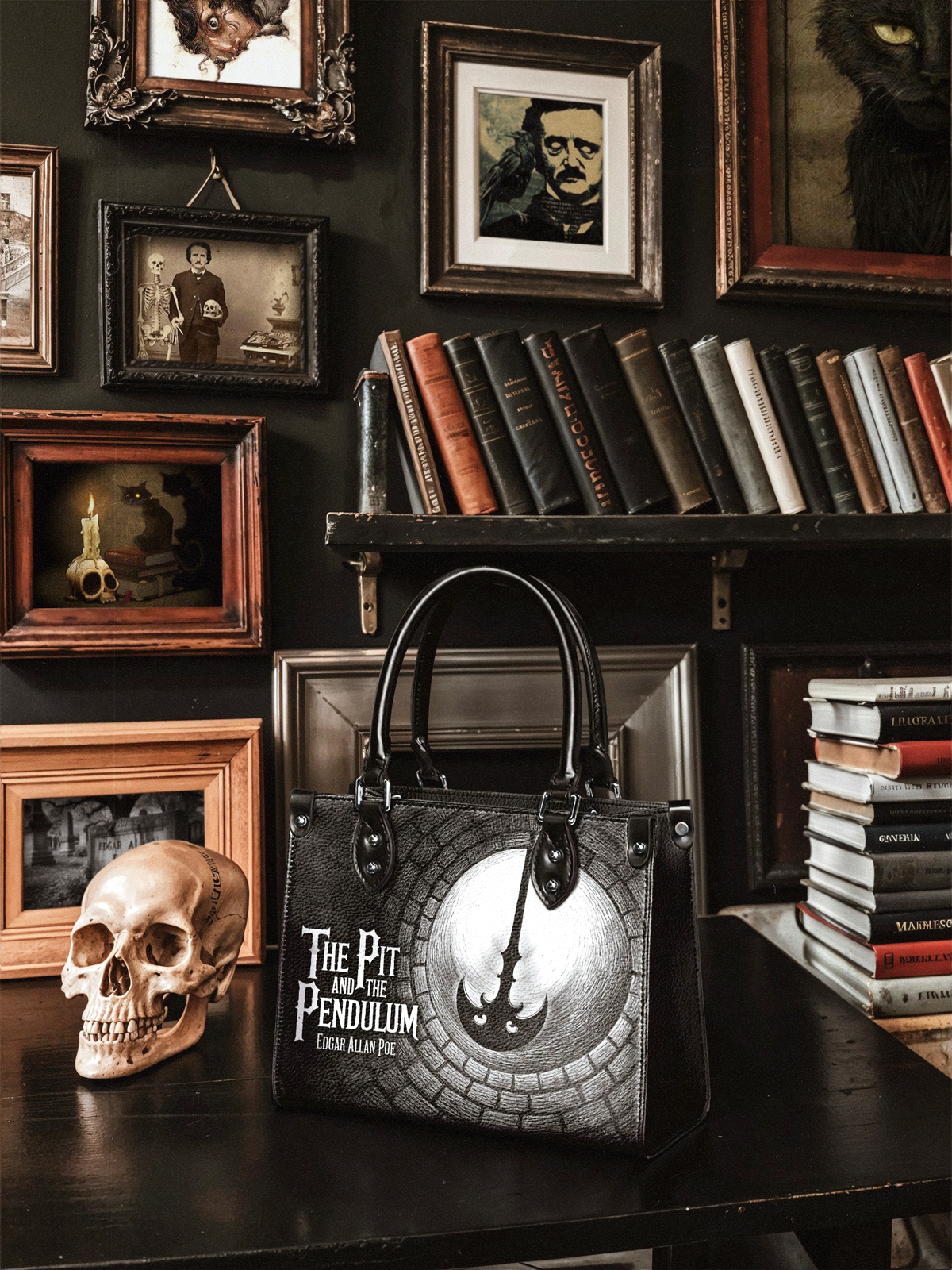 "The Pit And The Pendulum" - Black Interior - Small Leather Handbag