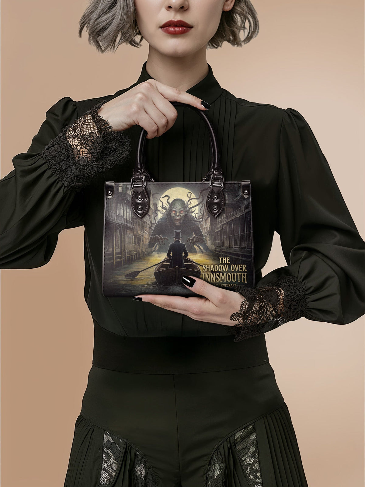 "The Shadow Over Innsmouth" - Black Interior - Small Leather Handbag