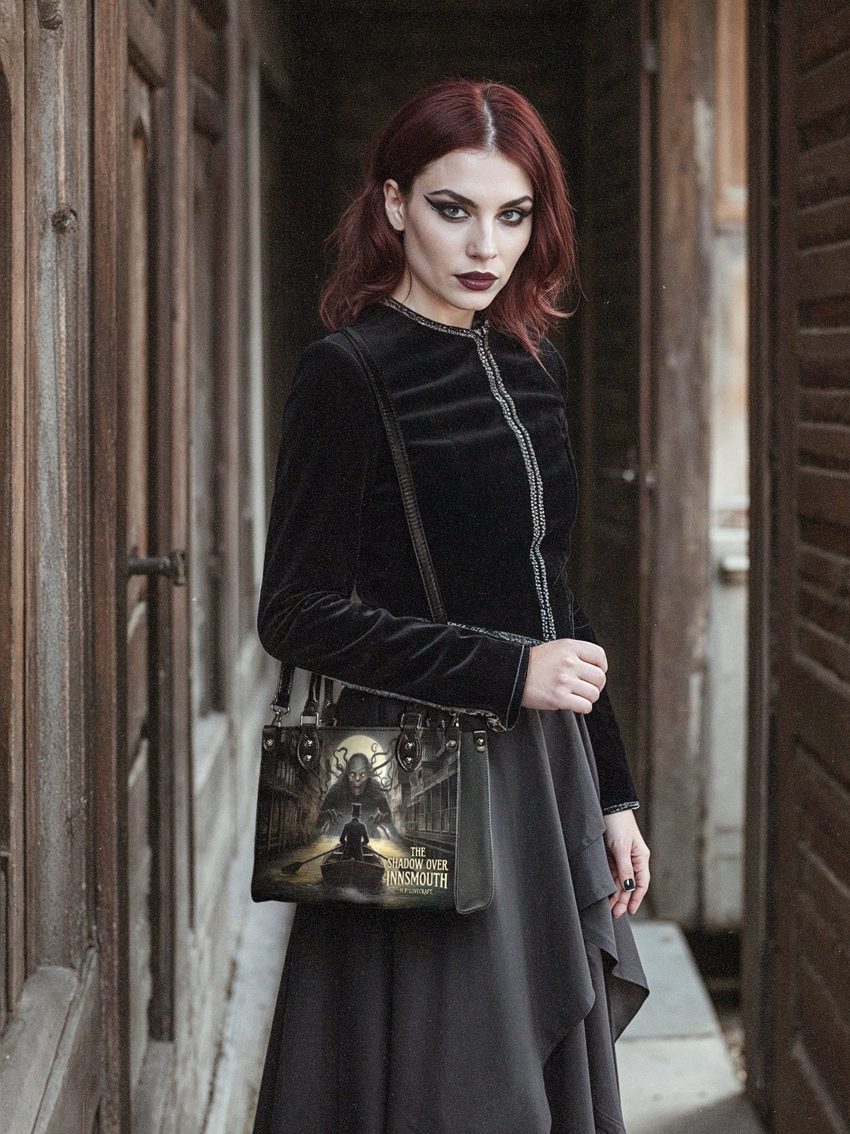 "The Shadow Over Innsmouth" - Black Interior - Small Leather Handbag
