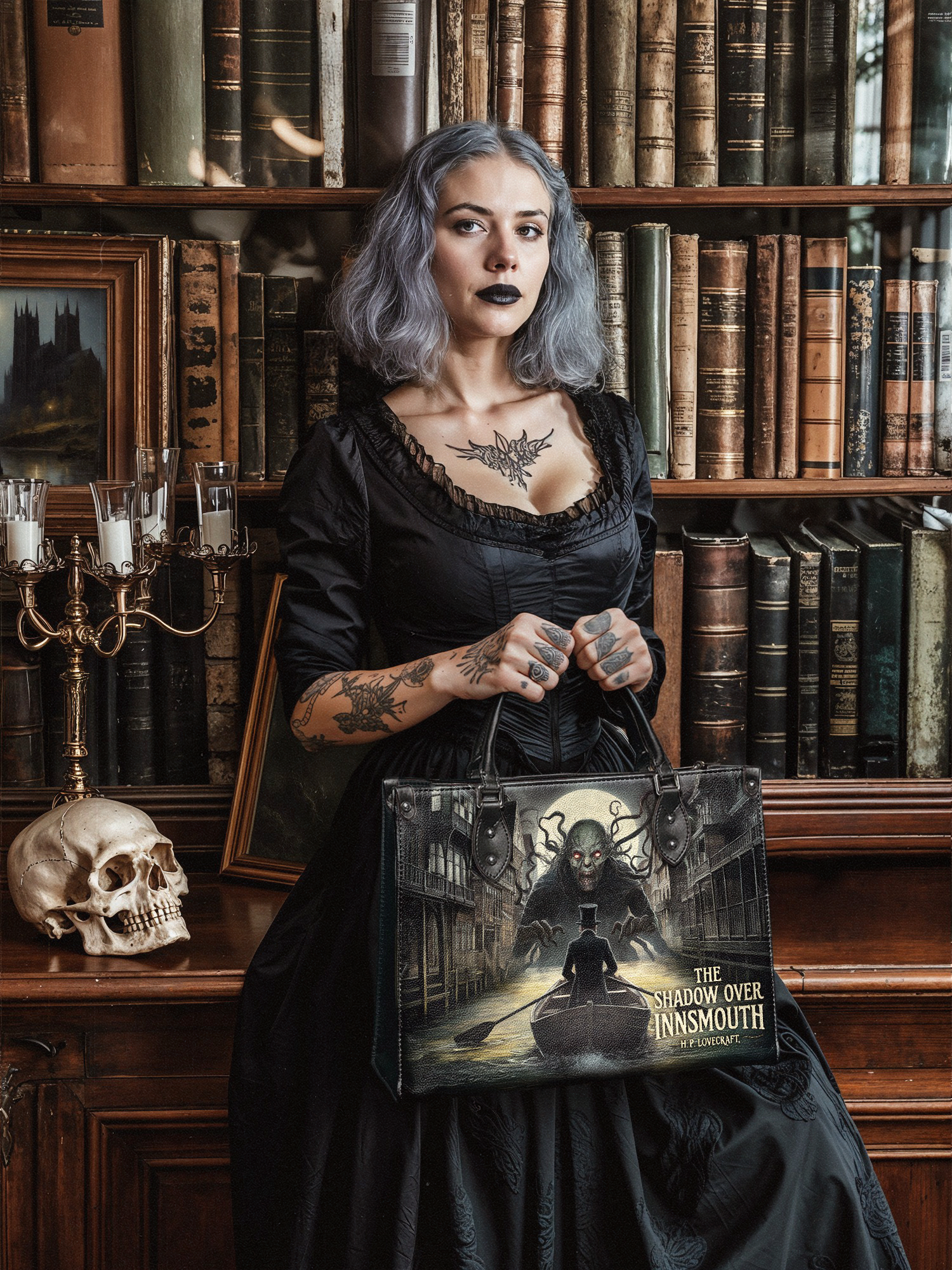 "The Shadow Over Innsmouth" - Black Interior - Leather Handbag