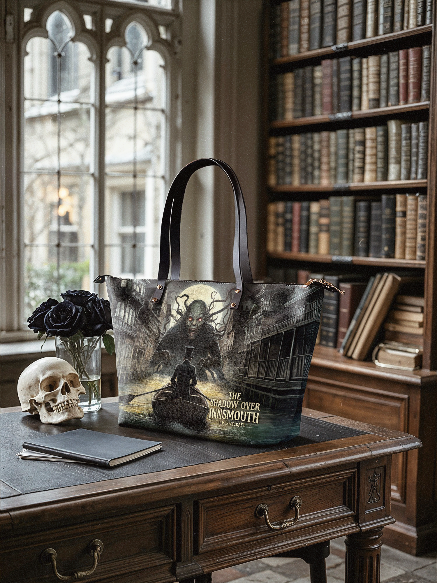 "The Shadow Over Innsmouth" Leather Tote Bag