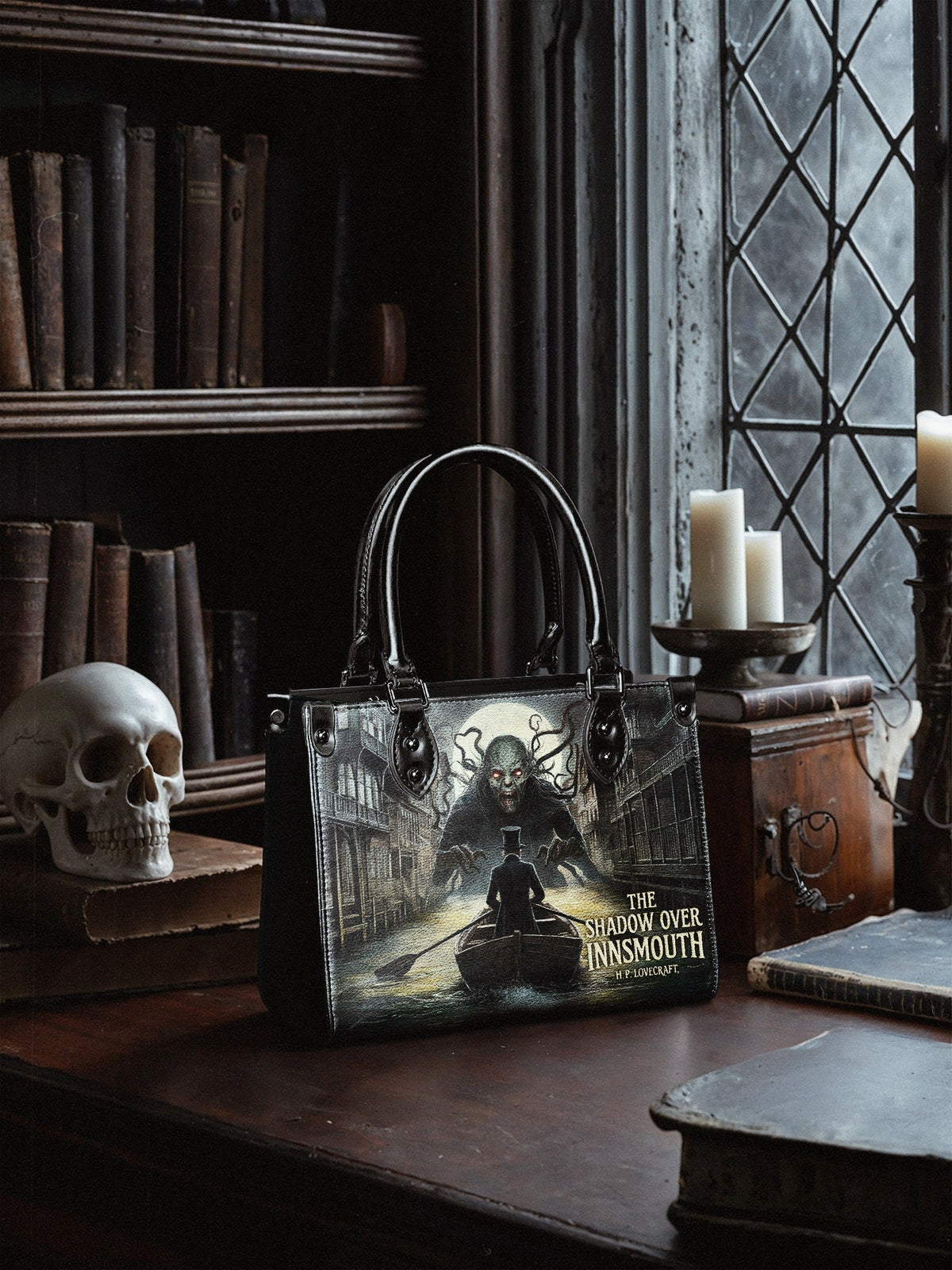 "The Shadow Over Innsmouth" - Black Interior - Small Leather Handbag