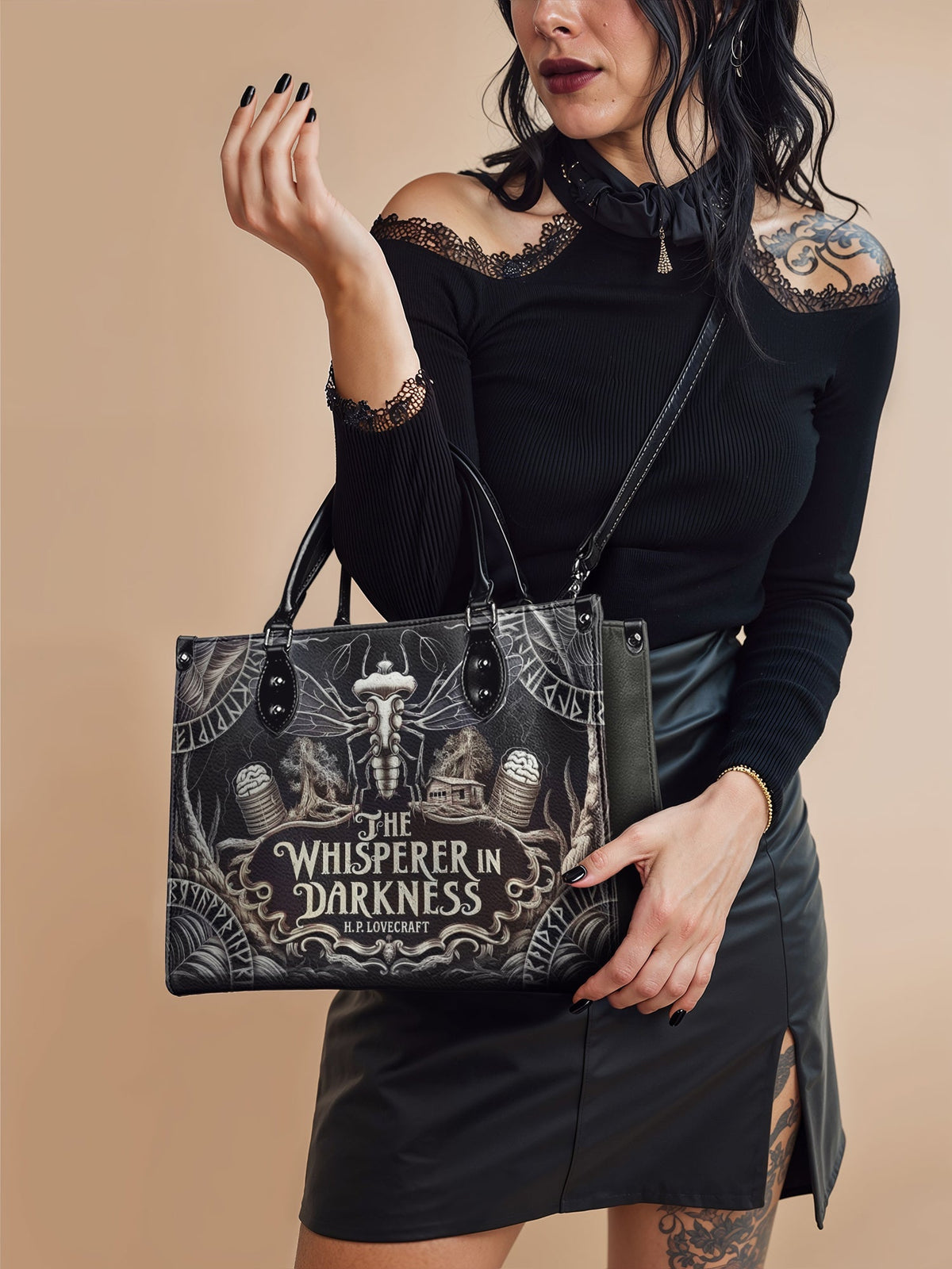 "The Whisperer In Darkness" - Black Interior - Leather Handbag