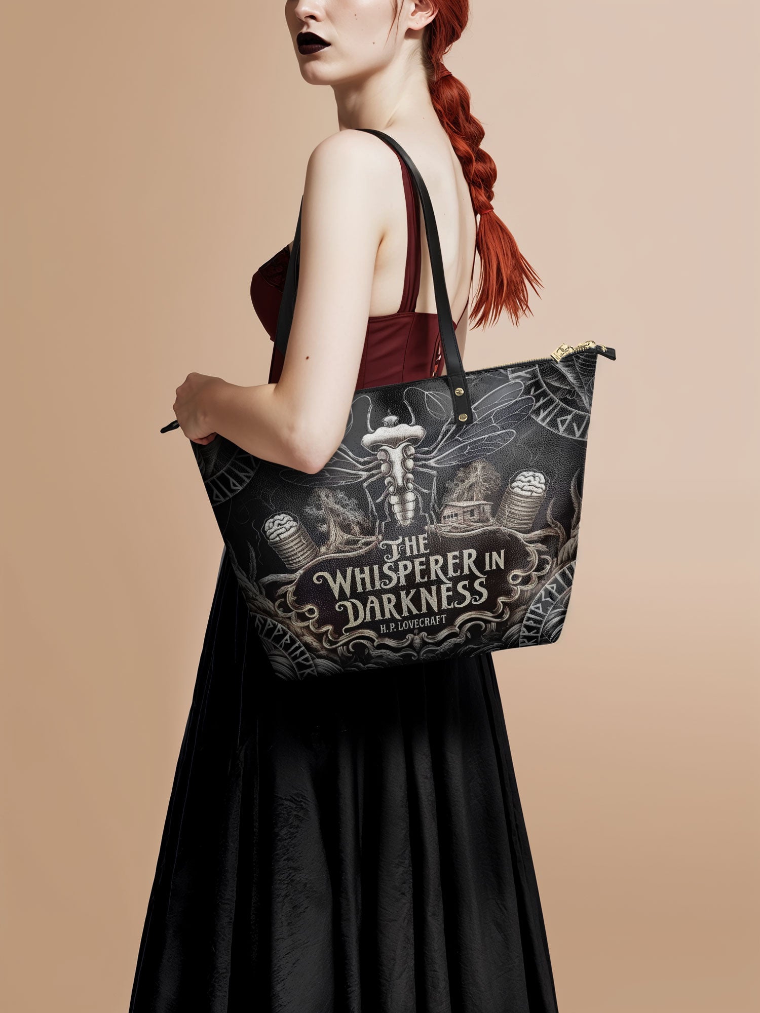 "The Whisperer In Darkness" Leather Tote Bag