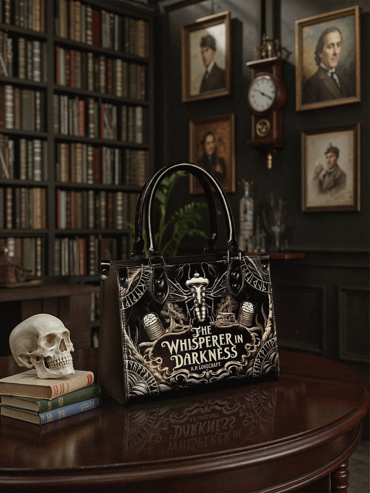 "The Whisperer In Darkness" - Black Interior - Small Leather Handbag