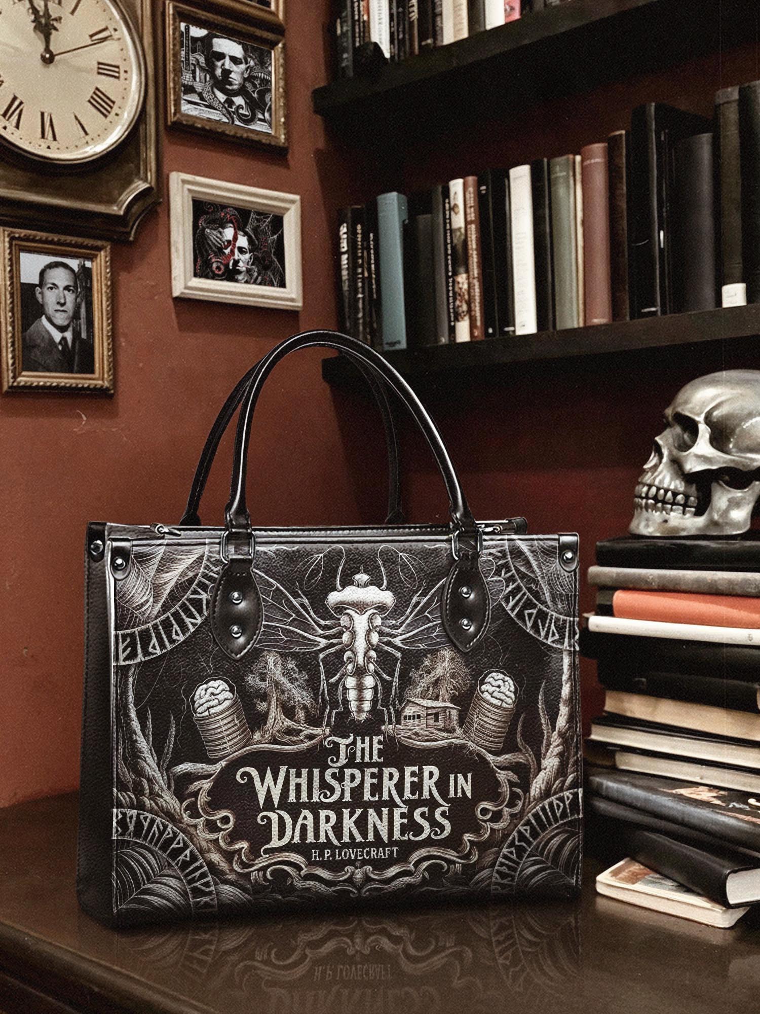 "The Whisperer In Darkness" - Black Interior - Leather Handbag