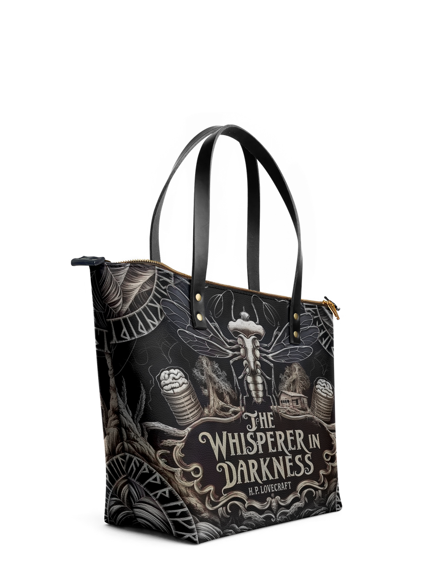 "The Whisperer In Darkness" Leather Tote Bag
