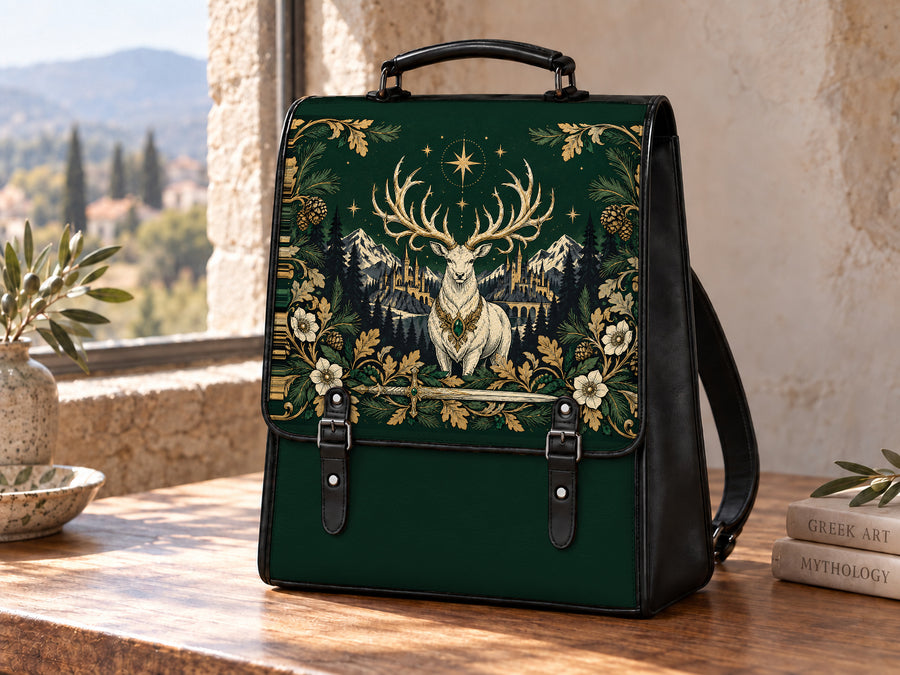 "The White Stag" Northern Court Leather Backpack