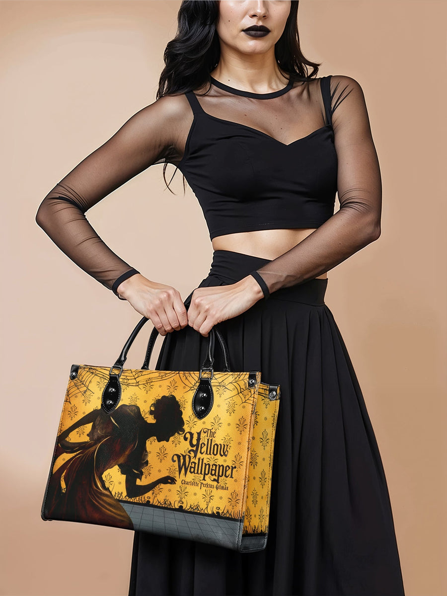 "The Yellow Wallpaper" - Black Interior - Leather Handbag