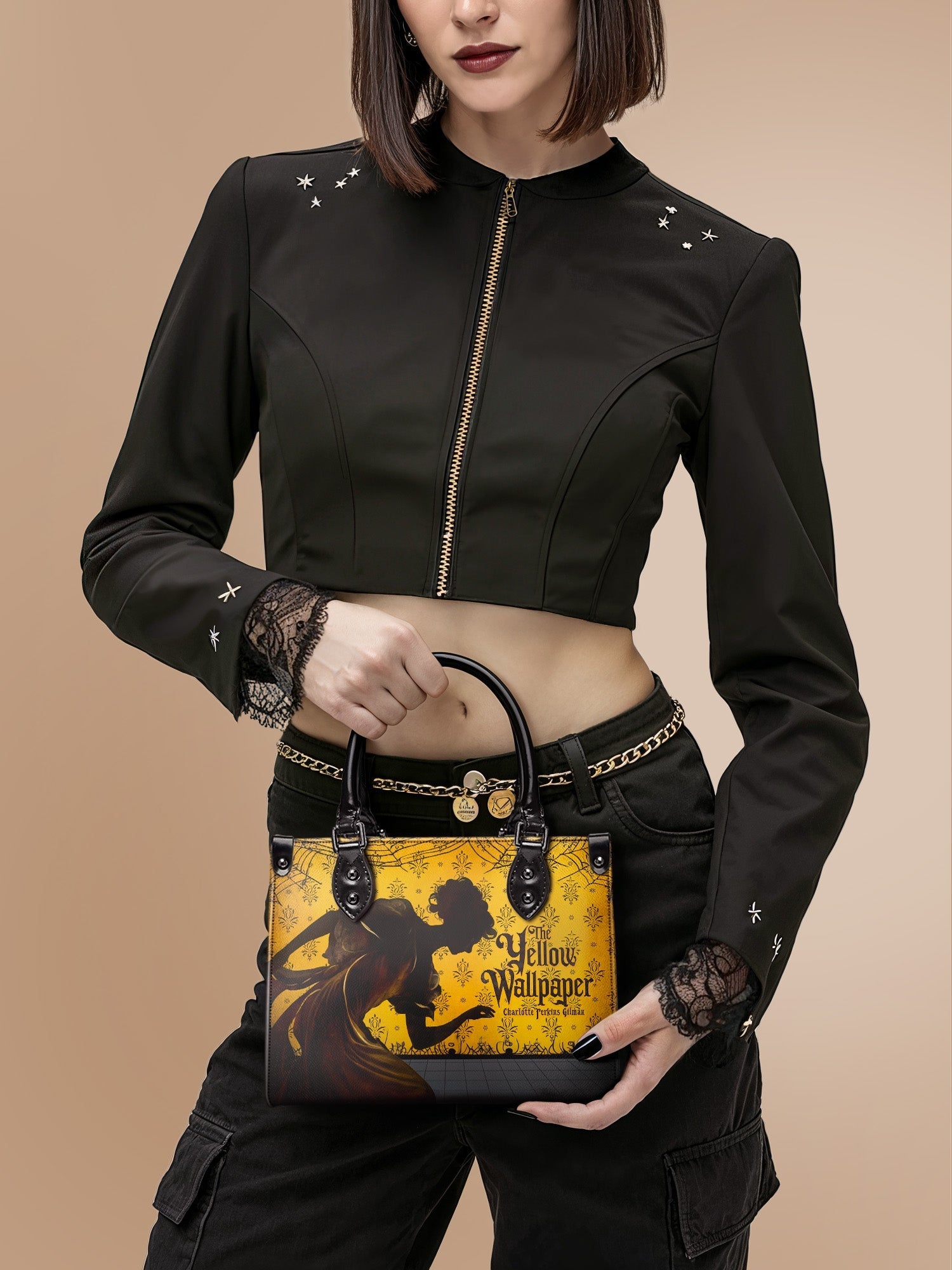"The Yellow Wallpaper" - Black Interior - Small Leather Handbag