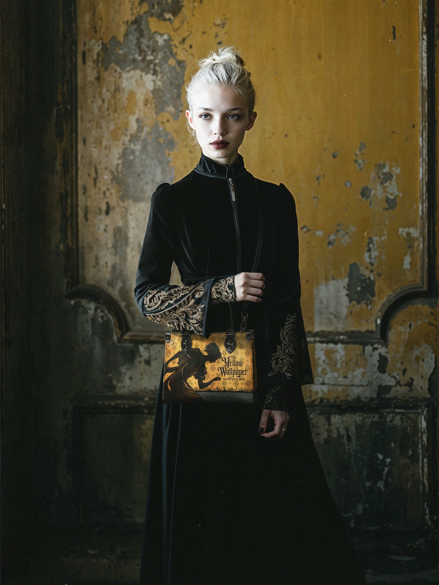 "The Yellow Wallpaper" - Black Interior - Small Leather Handbag
