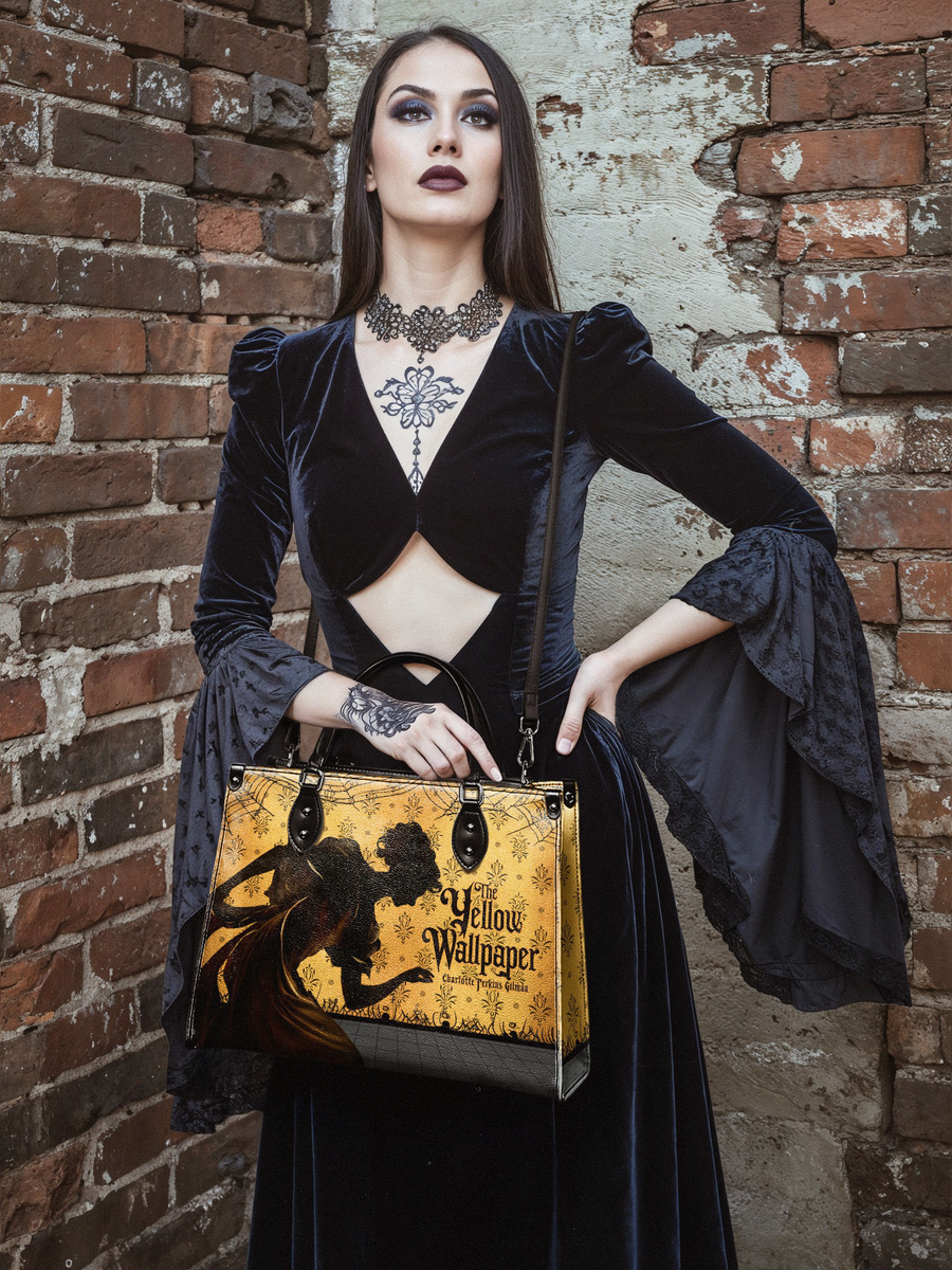 "The Yellow Wallpaper" - Black Interior - Leather Handbag