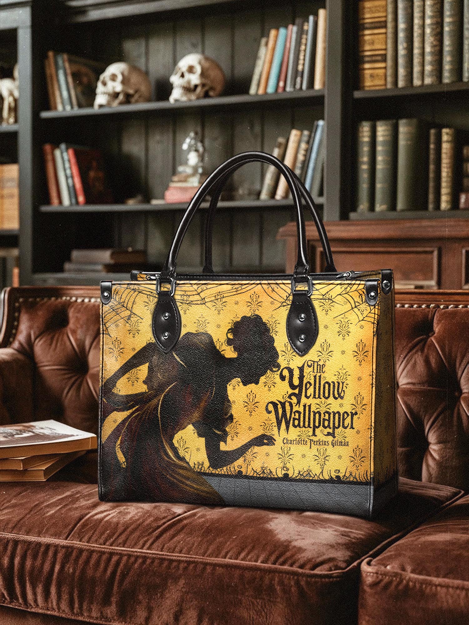 "The Yellow Wallpaper" - Black Interior - Leather Handbag