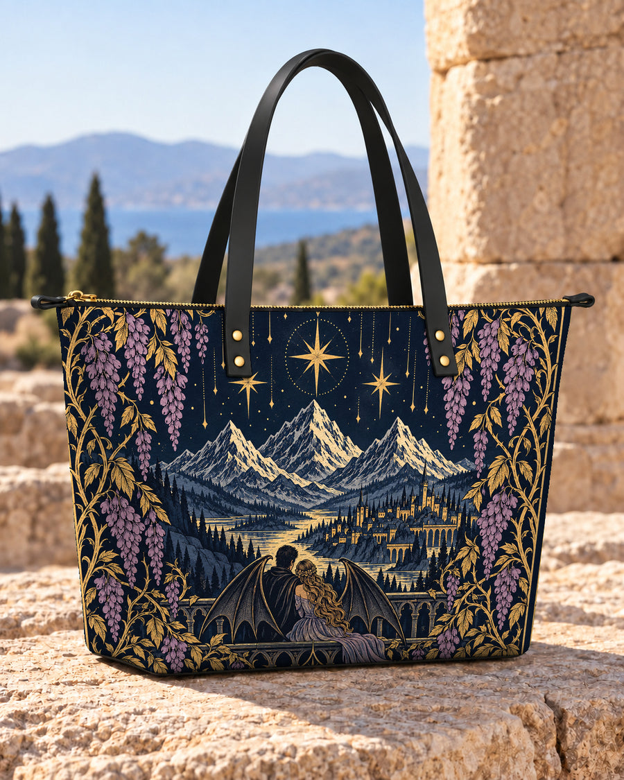 "Wisteria Balcony" Winged Lovers Leather Tote Bag